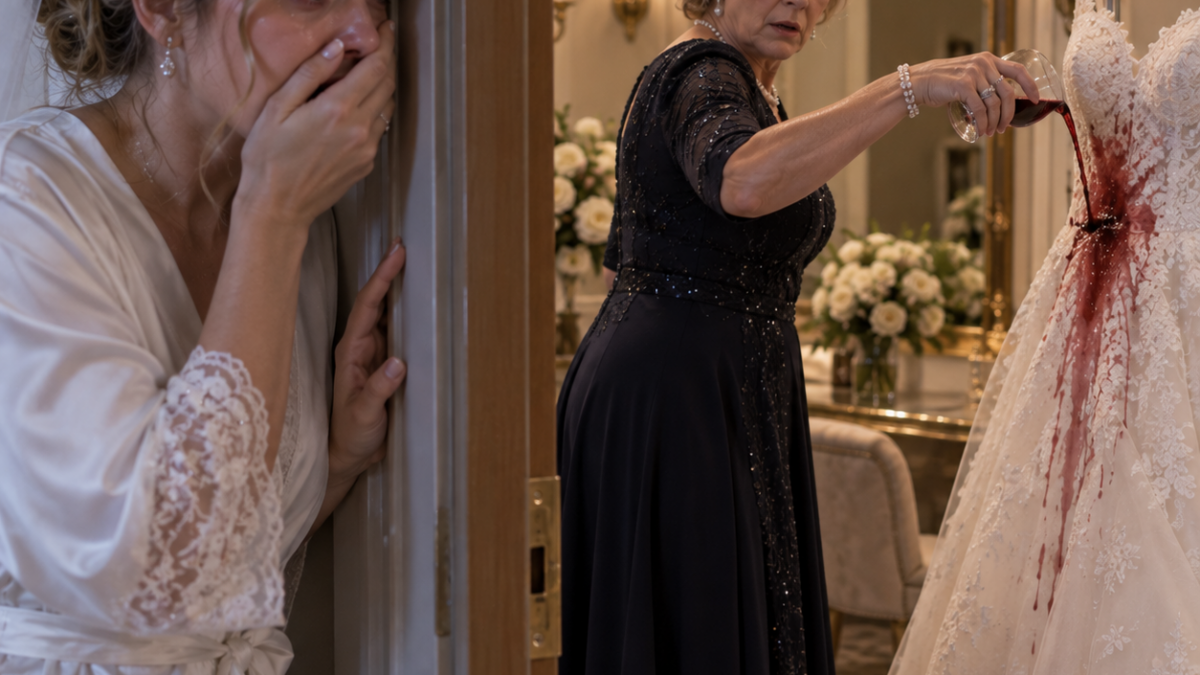She looked through the door and saw her future mother-in-law pour red wine on her wedding dress