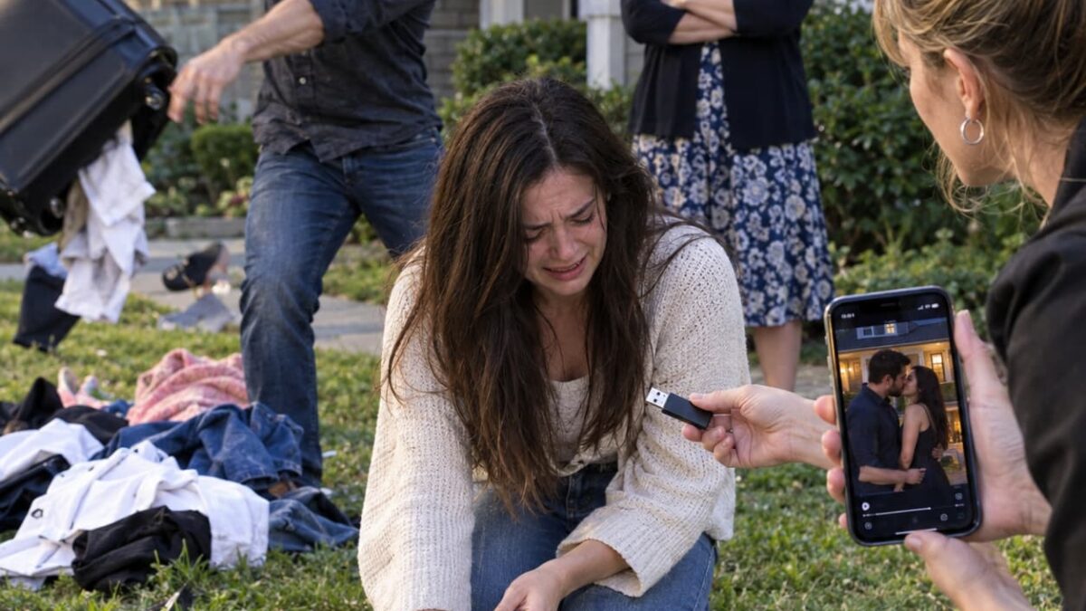My husband threw my suitcase onto the lawn and told everyone I had cheated—then our neighbor handed me the video he didn’t know existed